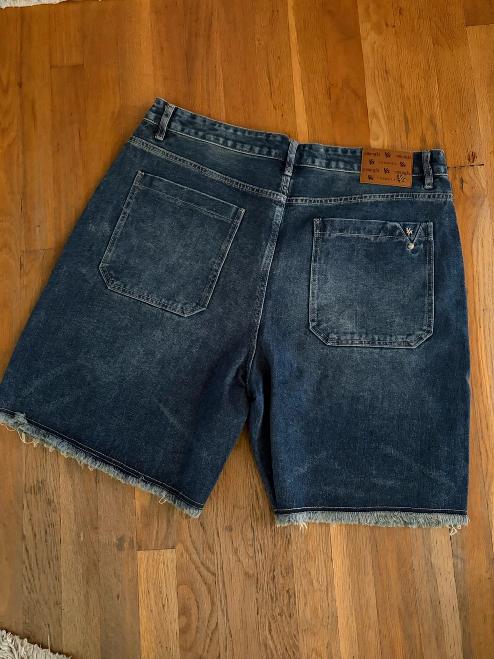 Young LA gangsta jorts Denim Flame Graphic Shorts - Dark Wash